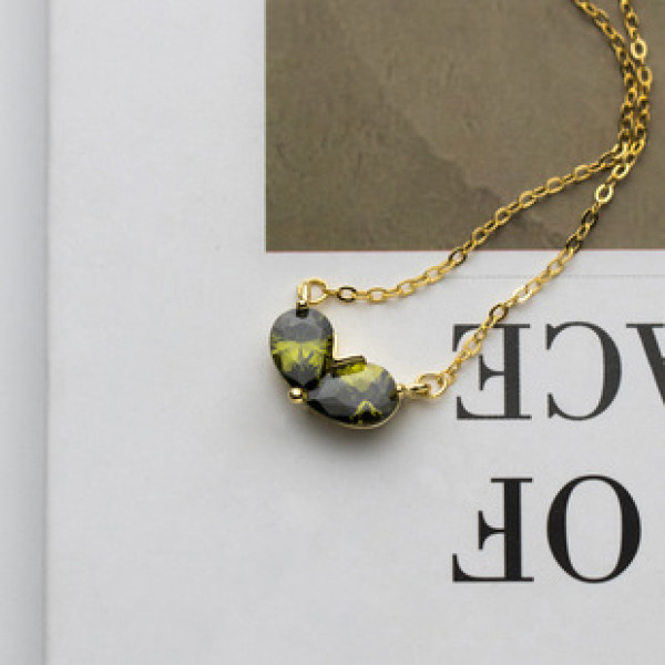 A39133 s925 silver heart green sweet rhinestone choker necklace