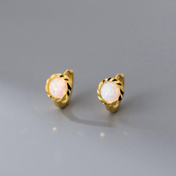 A44675 s925 sterling silver artificial white opal circle stud earrings