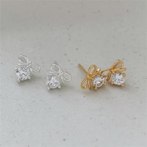 A40450 sterling silver butterfly cubic zirconia stud simple elegant earrings