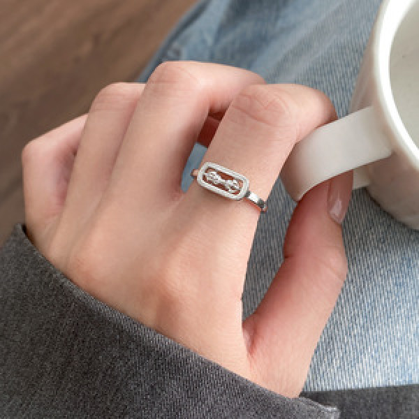 A45716 s925 sterling silver gold sweet simple square ring