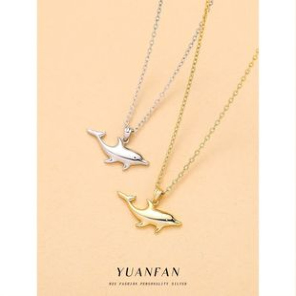 A42553 s925 sterling silver unique dolphin fashion simple necklace