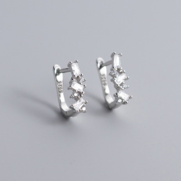 A40091 s925 sterling silver rhinestone square elegant design unique earrings