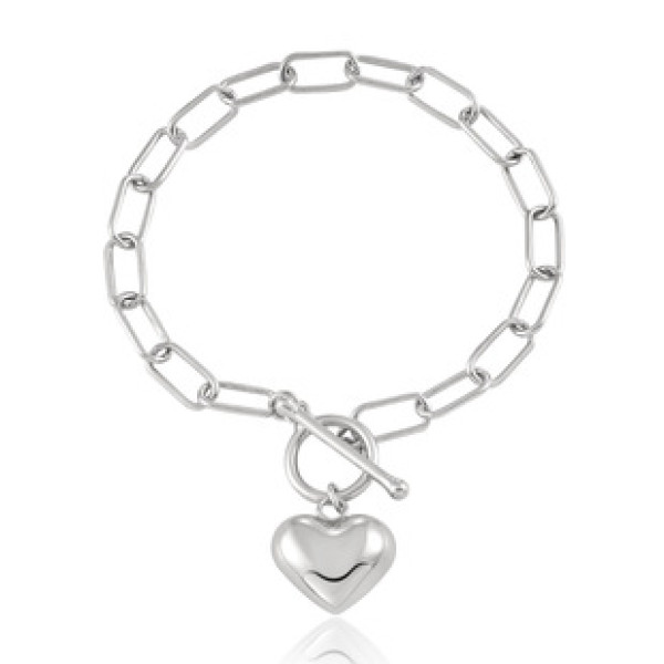 A43357 chain bar heart charm design unique silver bracelet