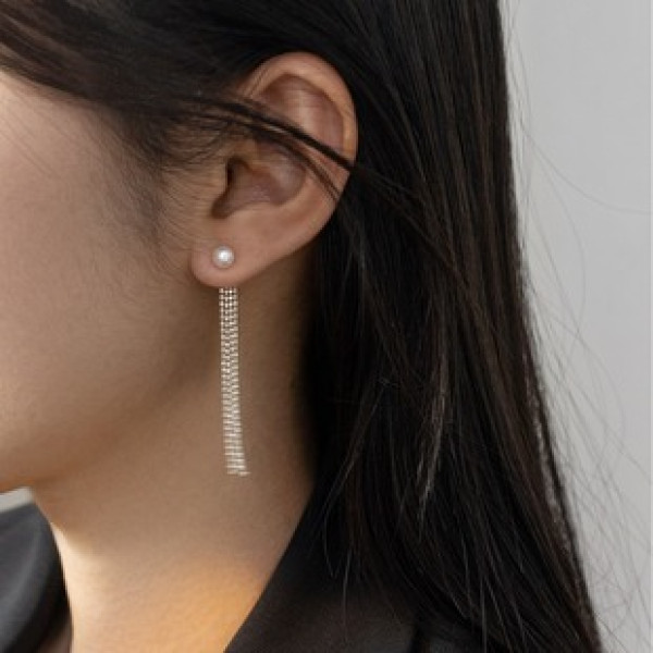 A43194 s925 silver trendy natural fresh water pearl fringe earrings