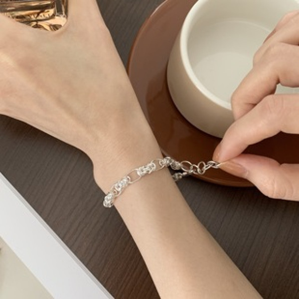 A38815 s925 sterling silver handmade braided charm simple geometric bracelet