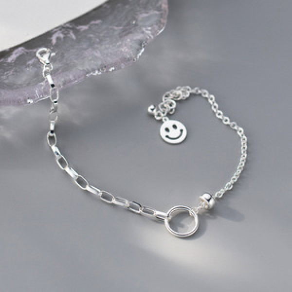 A45528 s925 silver trendy sweet circle smilingface symmetric charm bracelet