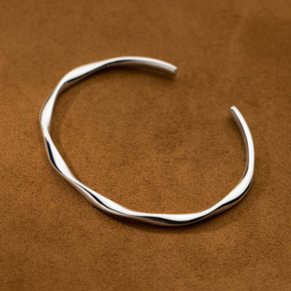A39029 s925 sterling silver adjustable bangle simple bracelet