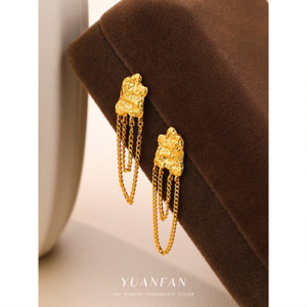 A43667 s925 sterling silver fashion geometric fringe stud long earrings