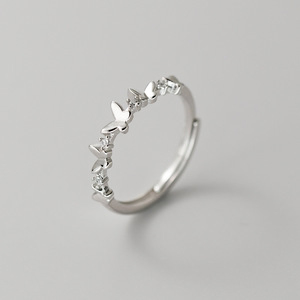 A43752 s925 sterling silver trendy sweet rhinestone butterfly ring