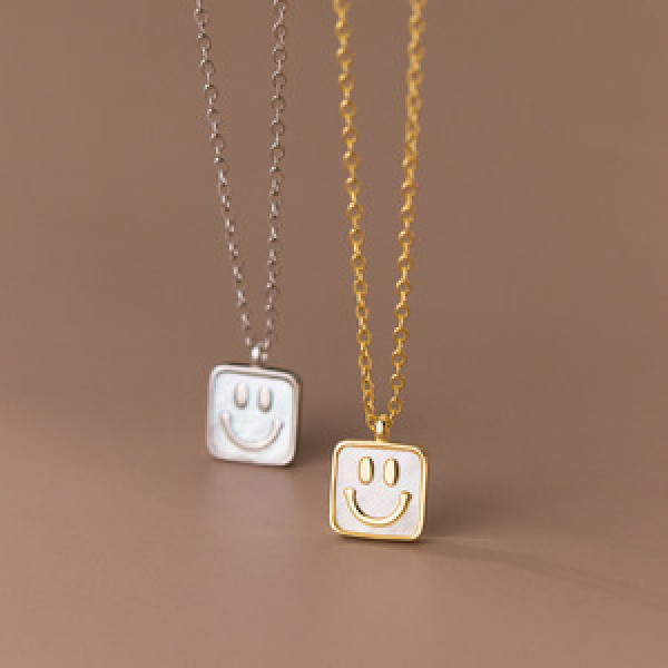 A44878 s925 sterling silver square shell smilingface elegant necklace