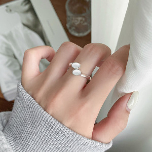A46285 s925 sterling silver simple cateye double oval ring