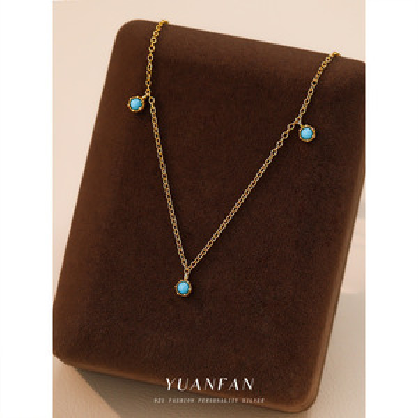 A43622 s925 sterling silver green turquoise pendant simple necklace