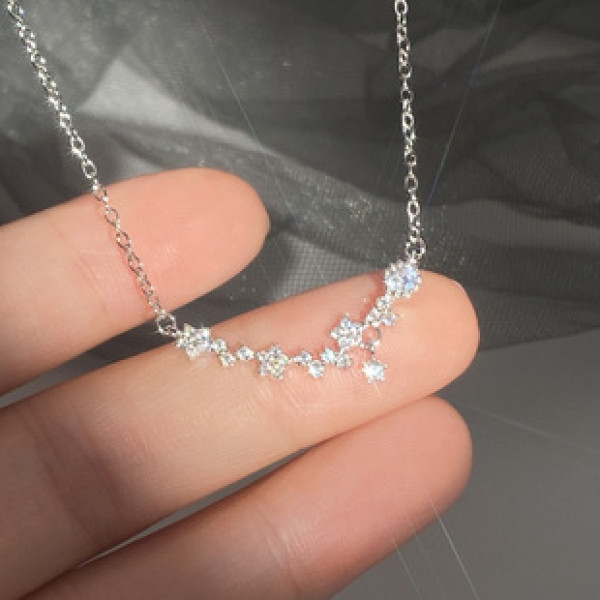 A39962 s925 silver elegant sparkling rhinestone stars sweet trendy women necklace