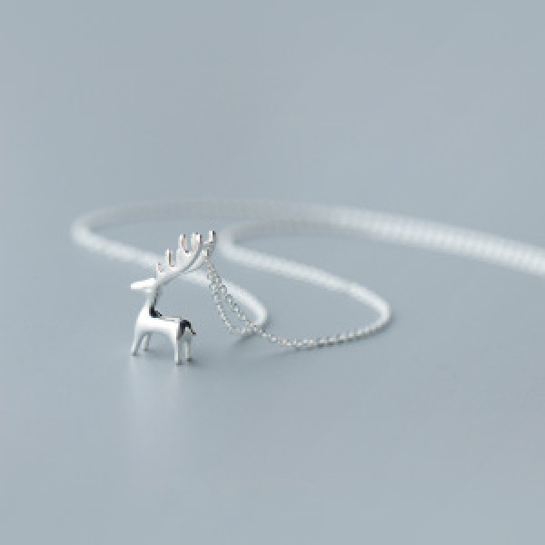 A44807 s925 sterling silver sweet deer print cute christmas short simple necklace