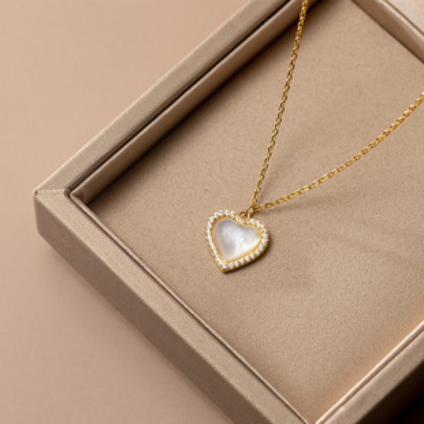 A34094 s925 sterling silver shell heart necklace