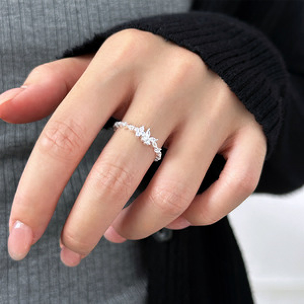 A45717 s925 sterling silver trendy sweet rhinestone butterfly flower ring