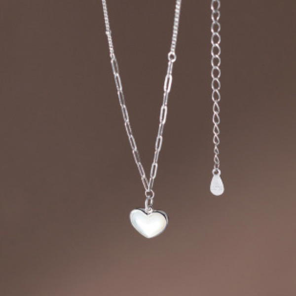 A37252 s925 sterling silver shell heart pendant necklace