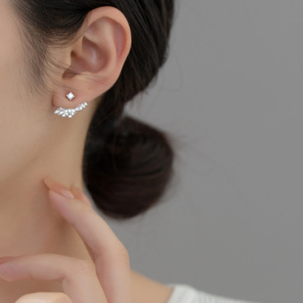 A39287 s925 silver rhinestone wing elegant earrings