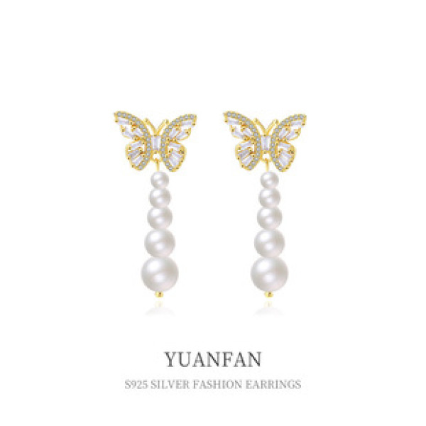 A38626 sterling silver cubic zirconia butterfly stud vintage elegant dangle earrings