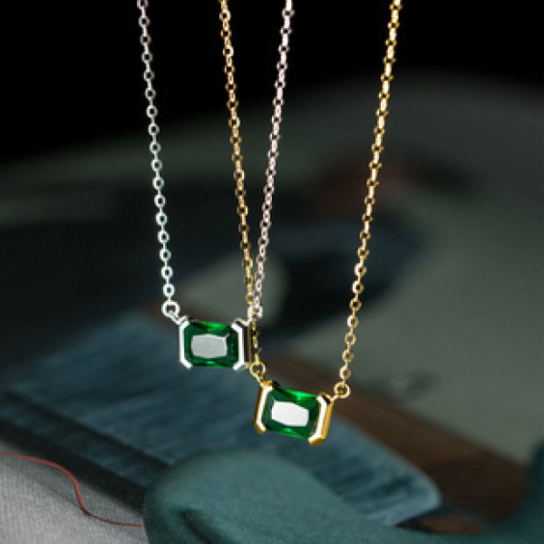 A37229 s925 sterling silver emerald rhinestone necklace