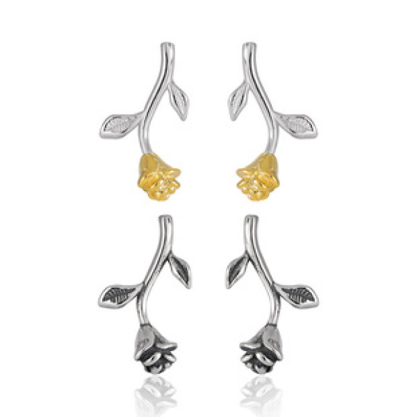 A43353 design vintage elegant plated rose s925 sterling silver stud earrings