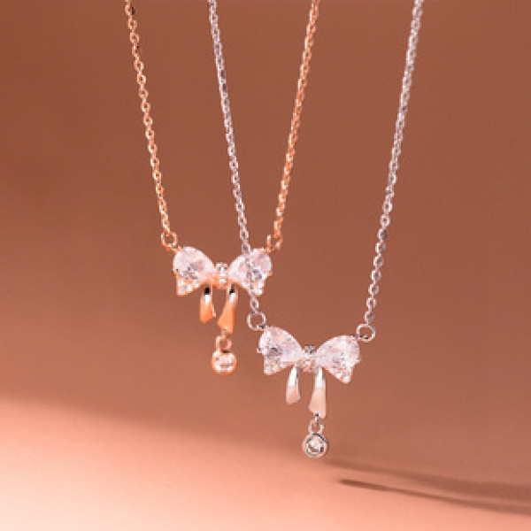 A42280 s925 sterling silver sweet cute rhinestone butterfly fringe design necklace