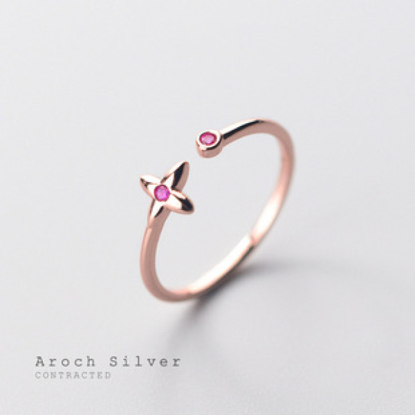 A38160 s925 silver simple unique pink rhinestone trendy adjustable ring