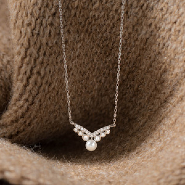 A44240 s925 silver simple elegant rhinestone necklace