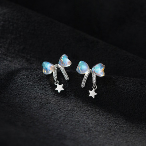 A38951 s925 sterling silver dainty artificial glass butterfly stud sweet earrings
