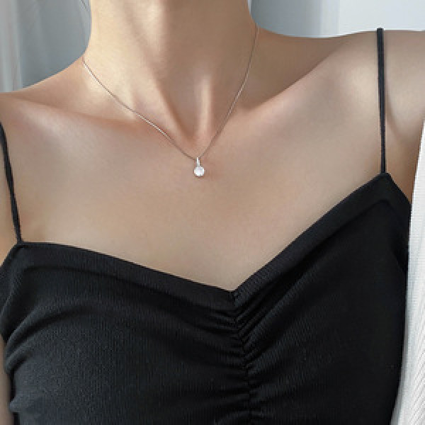 A46129 s925 silver dainty simple rhinestone elegant necklace