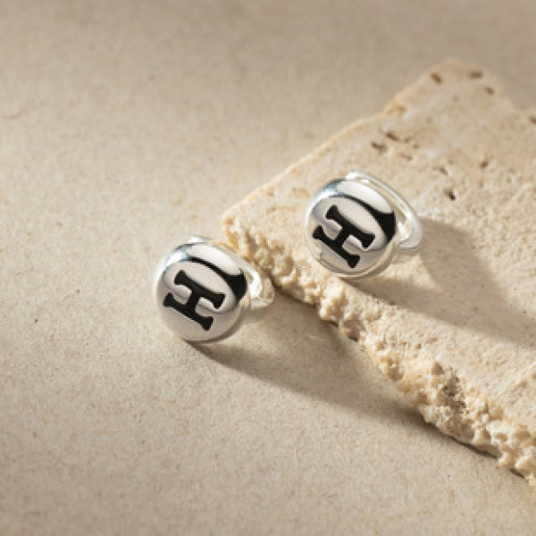 A37963 s925 sterling silver circle initial design elegant earrings