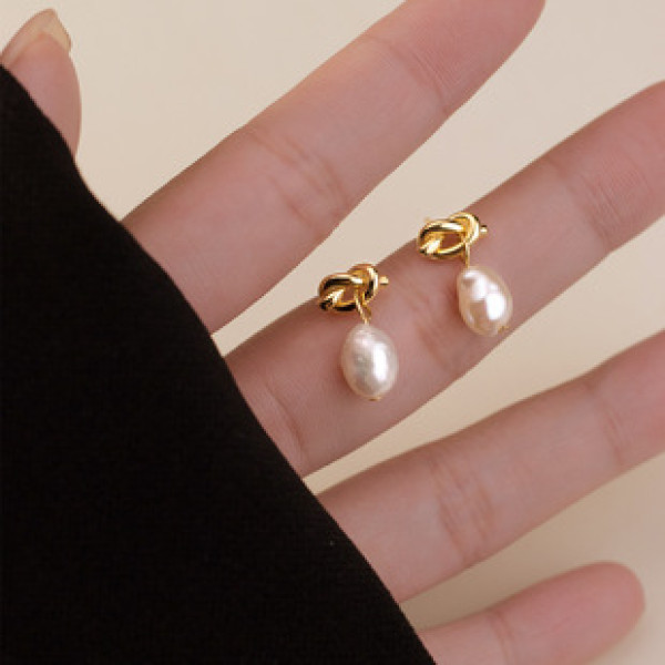 A39253 s925 silver stud simple rope pearl short bar dangle earrings
