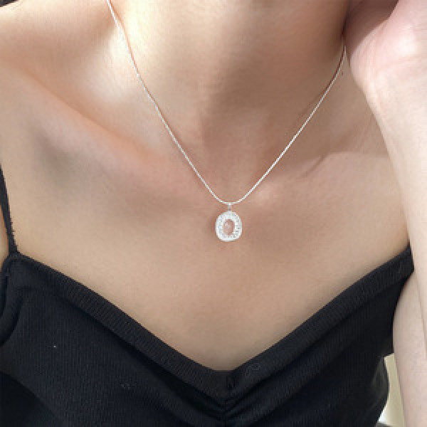 A45994 s925 silver dainty simple pink crystal oval necklace