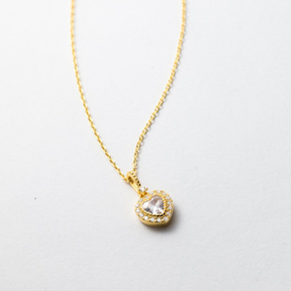 A40182 s925 sterling silver heart white rhinestone grade elegant necklace