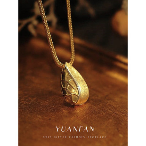 A39776 sterling silver vintage teardrop big necklace