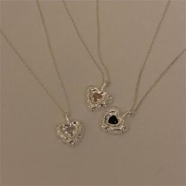 A41012 sterling silver heart cubic zirconia simple elegant necklace