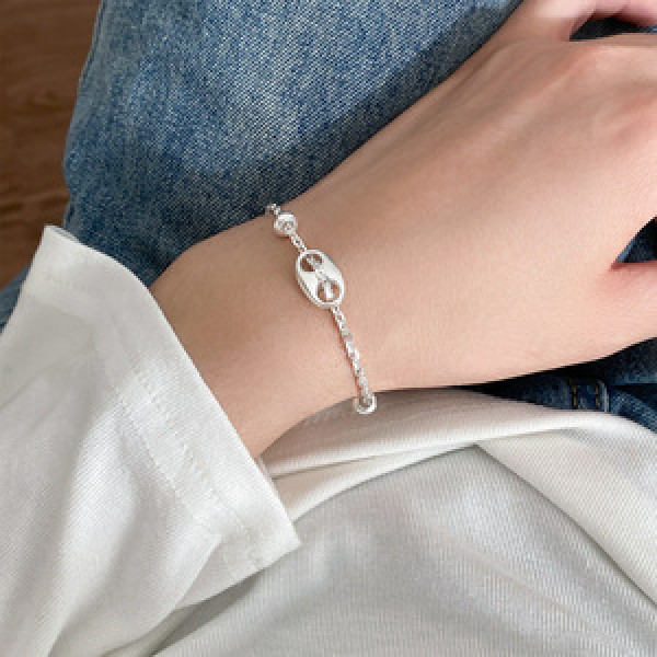 A45789 s925 silver trendy sweet dainty circle charm bracelet