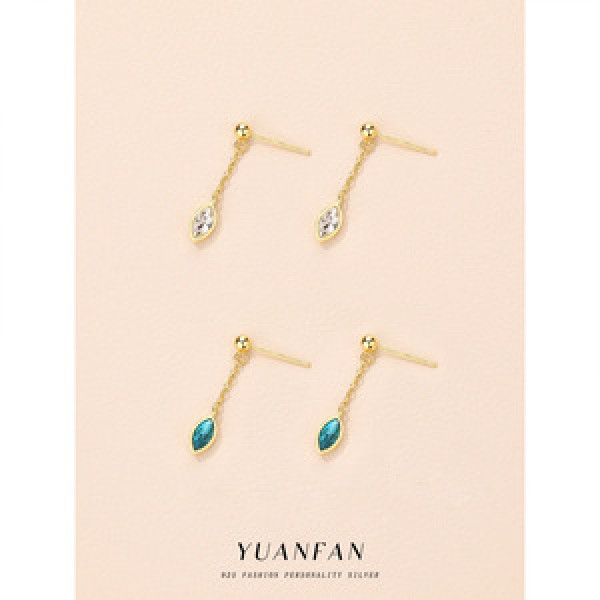 A43625 s925 sterling silver teardrop stud fringe simple fashion earrings