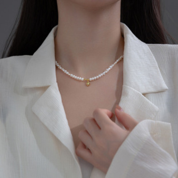 A36738 s925 sterling silver pearl simple chic heart pendant necklace