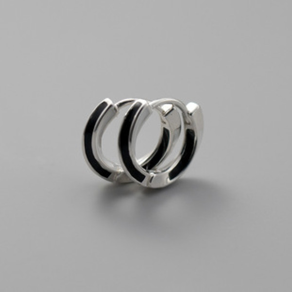 A38272 s925 sterling silver black white circle design earrings