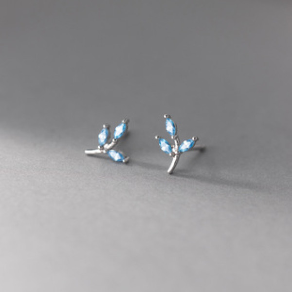 A37334 s925 sterling silver simple rhinestone tree leaf stud dainty earrings