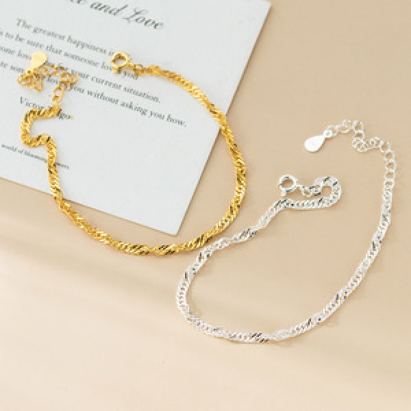 A46254 s925 silver simple chain bar twist charm bracelet