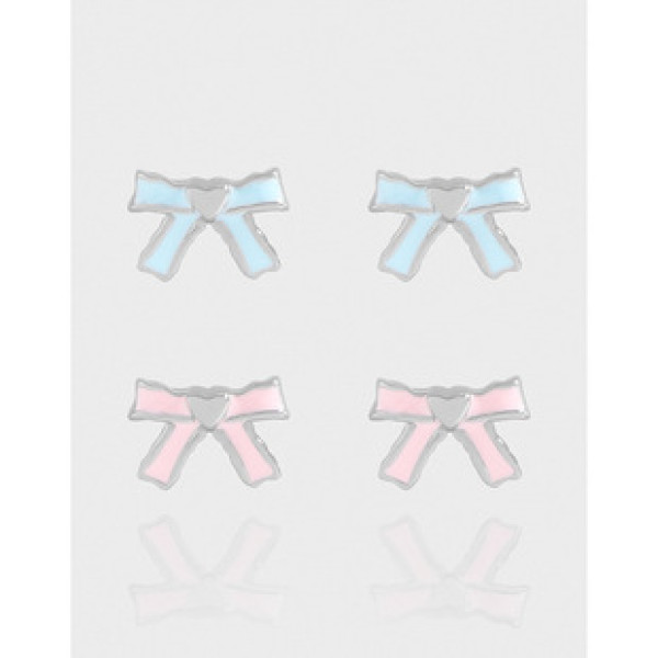 A43277 design butterfly pink glazed stud sterling silver s925 earrings