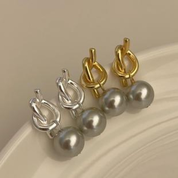 A39447 sterling silver pearl twist simple elegant stud earrings