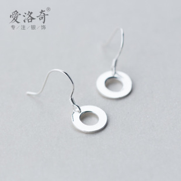A38390 s925 sterling silver simple circle unique hollowed geometric short earrings