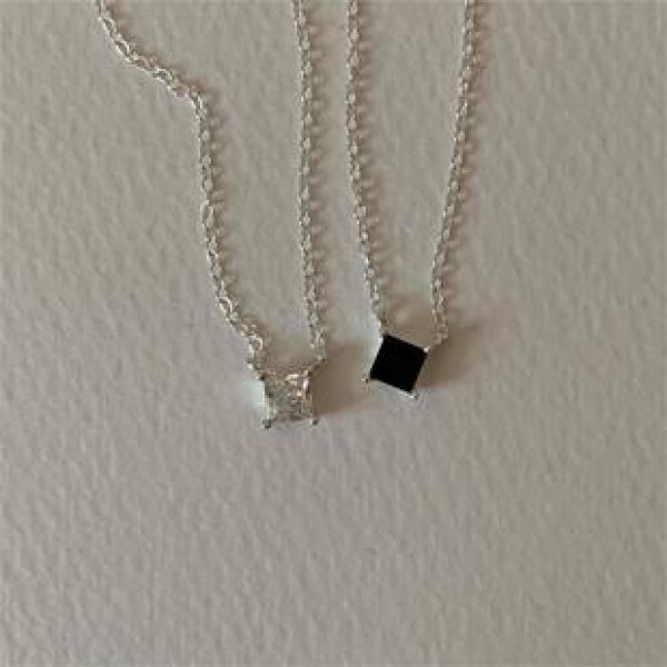 A40346 sterling silver square simple necklace
