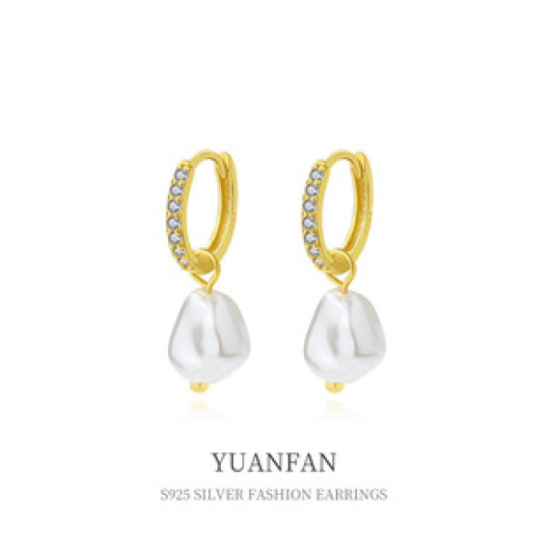 A39352 sterling silver vintage pearl cubic zirconia earrings