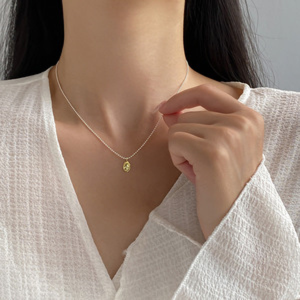 A43799 s925 silver oval circle pendant elegant short necklace