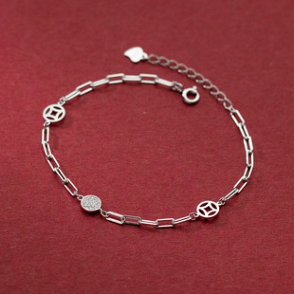A38117 s925 sterling silver rhinestone copper charm design elegant bracelet
