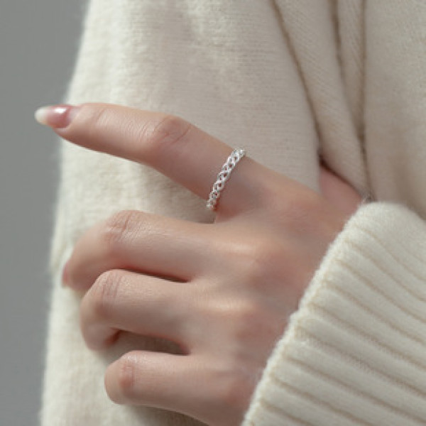 A38399 s925 sterling silver simple braided elegant dainty adjustable ring
